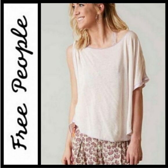 Free People Pluto Linen Blend one shoulder Drape Oversized Burnout tee Shirt S - Picture 1 of 16
